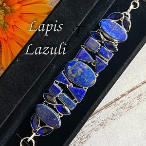 Lapis Lazuli Bracelet Handmade Stone Gemstone 925 Silver Large Ethnic Boho New!